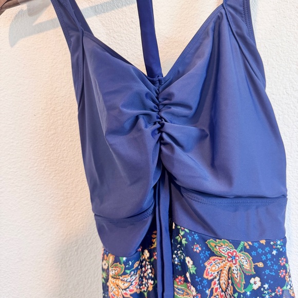 BloomChic Modest Swim Dress Navy Floral Paisley Skirted One Piece 18 20 NWOT - Picture 2 of 12